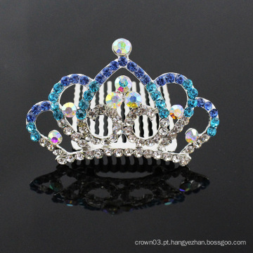 Rhinestone Crystal Tiaras de prata Kids Hair Combs